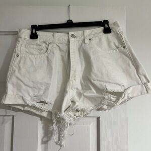 White ripped mini shorts